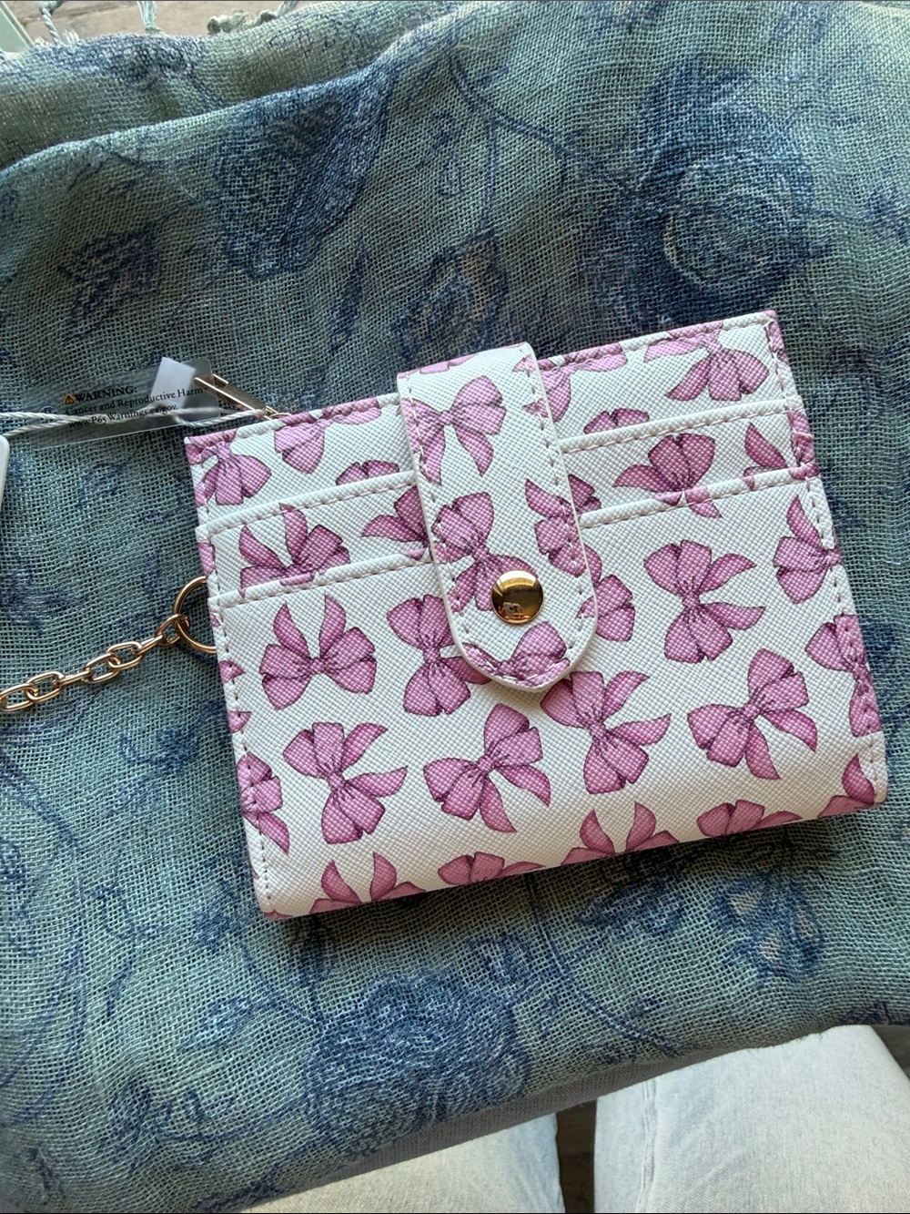 Floral Bow Print Card Wallet - Pink on White